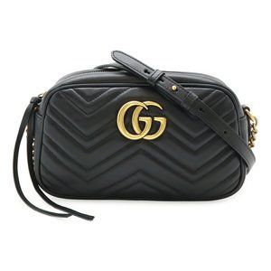 GUCCI Black Leather GG Marmont Shoulder Bag